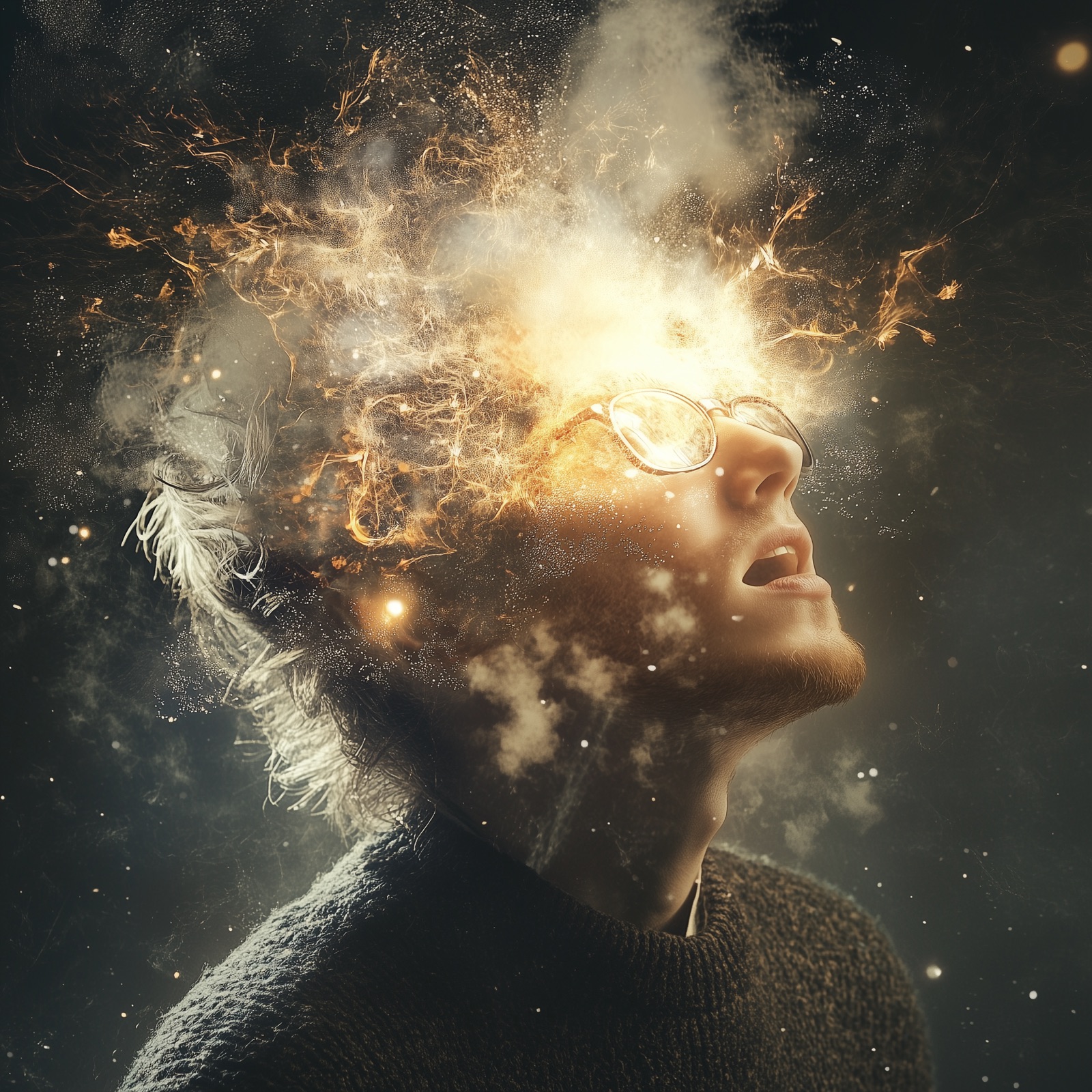 A life-like person having a 'eureka' moment, symbolizing the miraculous collaboration that occurs when businesses orchestrate value instead of hoarding data.